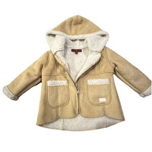 7 For All Mankind Toddler  Hooded Sherpa Lined Tan Faux Suede Coat 18M Fall